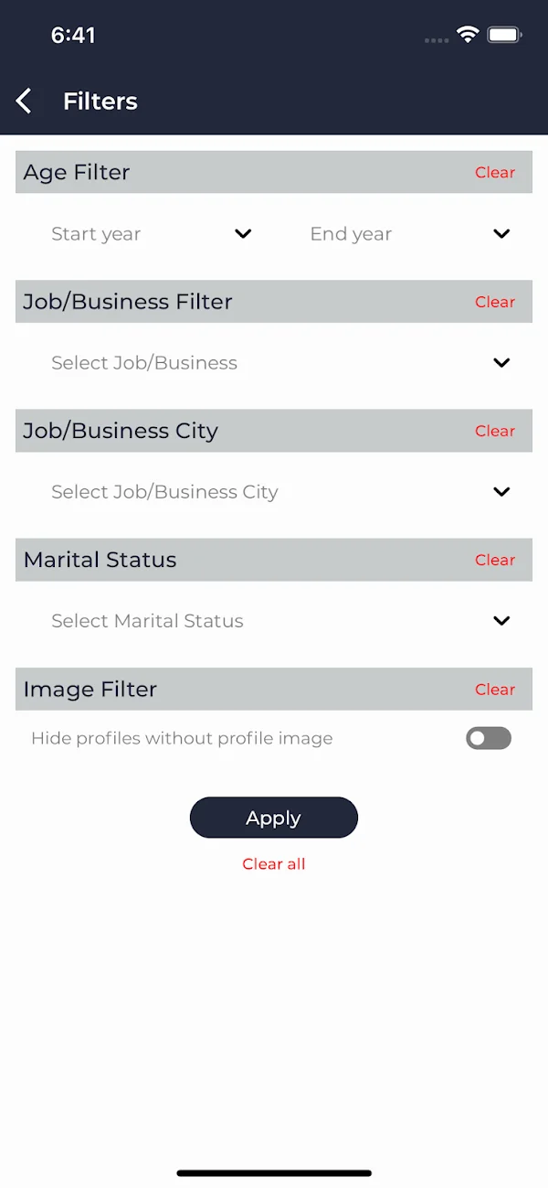 Bhagya Saathi official store screenshot: search filters